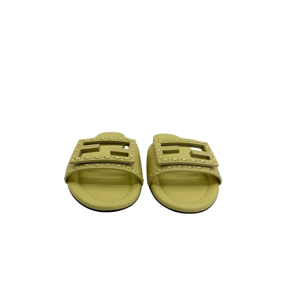 Fendi Baguette FF Leather Buckle Slides (38.5/8.5)